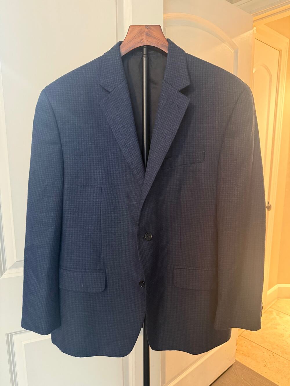 Michael Kors Blue Houndstooth Wool-Blend Sport Coat Size 42S